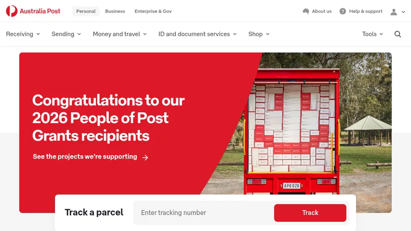Australia Post homepage, shown for Soul+Wolf's Australia Post Mobile and Broadband Shopify project