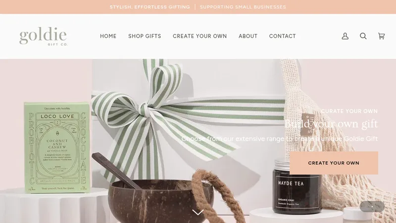 Homepage of the Goldie Gift Co. Shopify store, from Little Palm Creative's portfolio