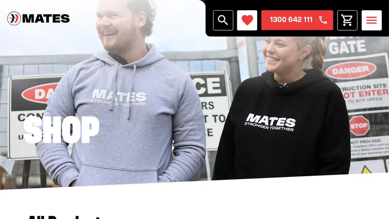 Shop page of the Mates branded merchandise Shopify store set up by Type + Pixel