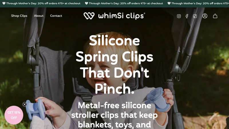 Homepage of the whimSi clips Shopify store, from Studio Mukii's portfolio