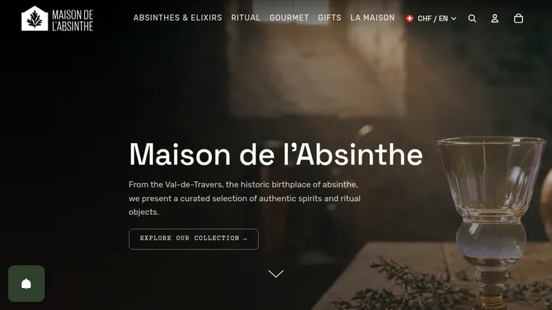 Homepage of the Maison de l'Absinthe Shopify store built by Arcadyx