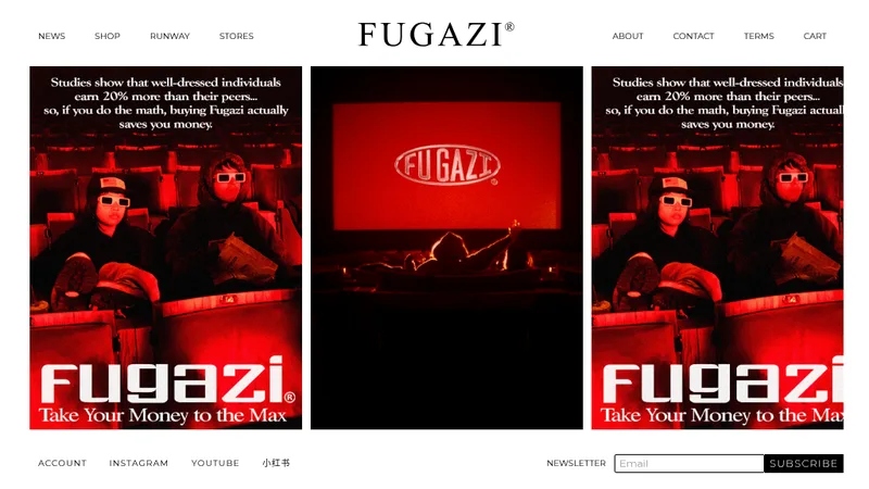 Homepage of the Fugazi Shopify store built by GS3 WEB