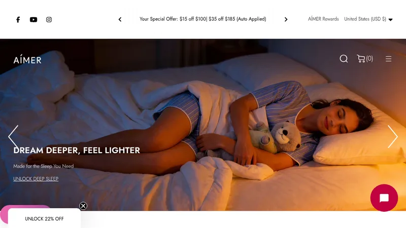 Homepage of Aimer's global Shopify Plus lingerie store, launched with Cleargo