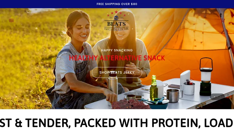Homepage of the Beats Jerky Shopify store, from the Aodysseyy Technologies portfolio