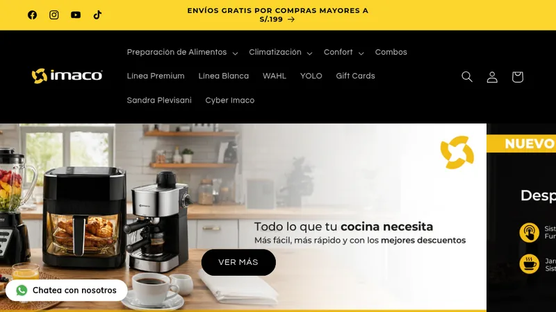 Homepage of the Imaco Peru appliance store on Shopify, built by Godcom.io