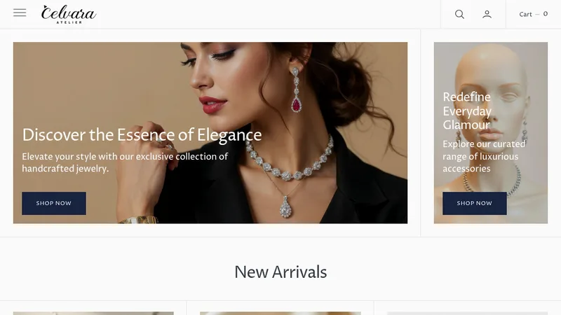 Homepage of the Celvara jewelry Shopify store designed by Triangle Business Intelligence Pvt. Ltd.