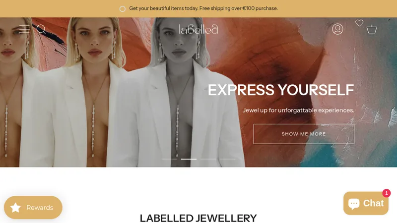 Homepage of the LABELLED Jewellery Shopify store, a project in Newleveldesign's portfolio