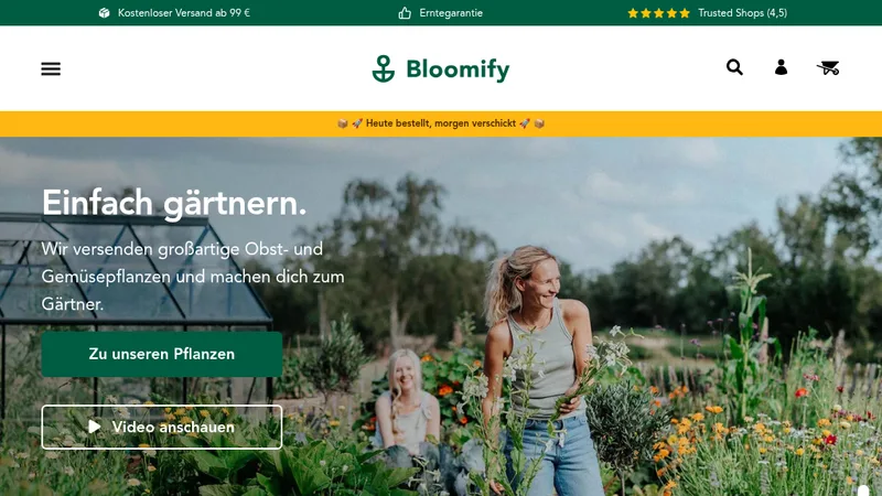 Homepage of the Bloomify Shopify store, migrated from Gambio by fsr-media.com