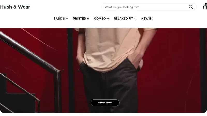 Homepage of the Hush & Wear Shopify store, from House of Unblur Private Limited's portfolio