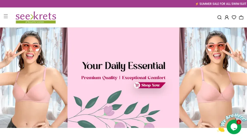 Homepage of the Seekrets lingerie Shopify store built by Seamedia e-commerce solutions