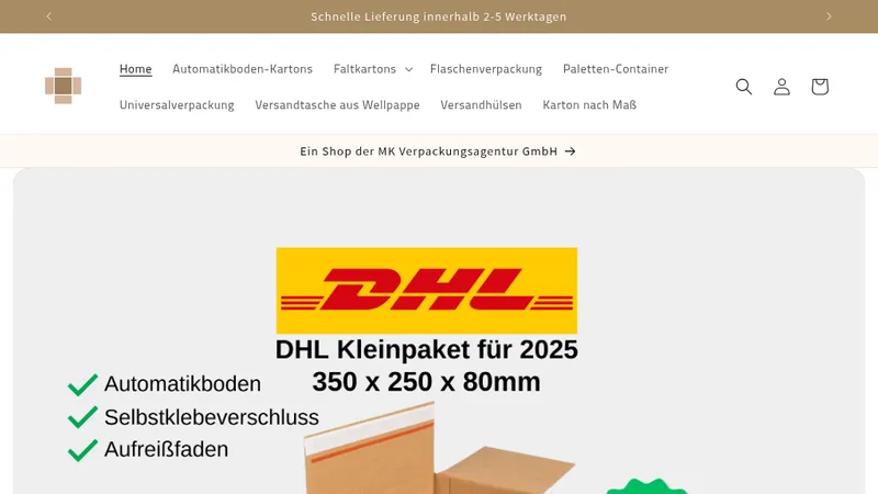 Homepage of the MK Karton Shopify store for shipping boxes and packaging, from Karagoez Media's portfolio