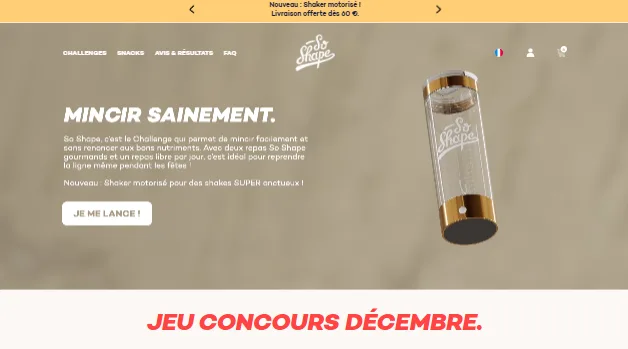 Homepage of the So Shape Shopify store, theme redesigned and customised by KL Consult Web