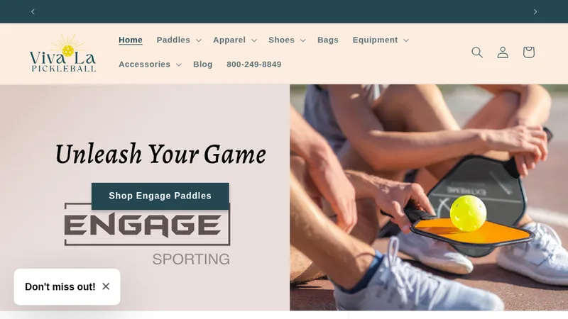 Homepage of the Viva La Pickleball Shopify store, a portfolio project by Kyle Lewis Designs