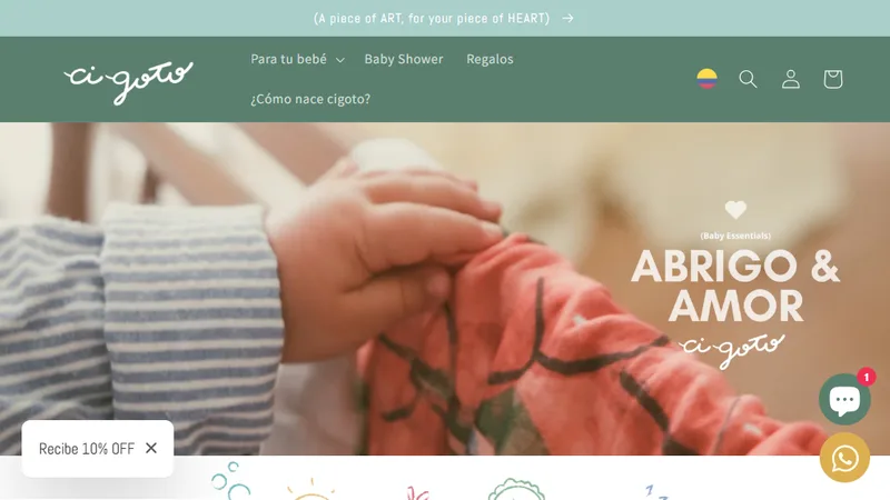 Homepage of the Cigoto Shopify store for baby essentials and gifts, created by Brandketplace