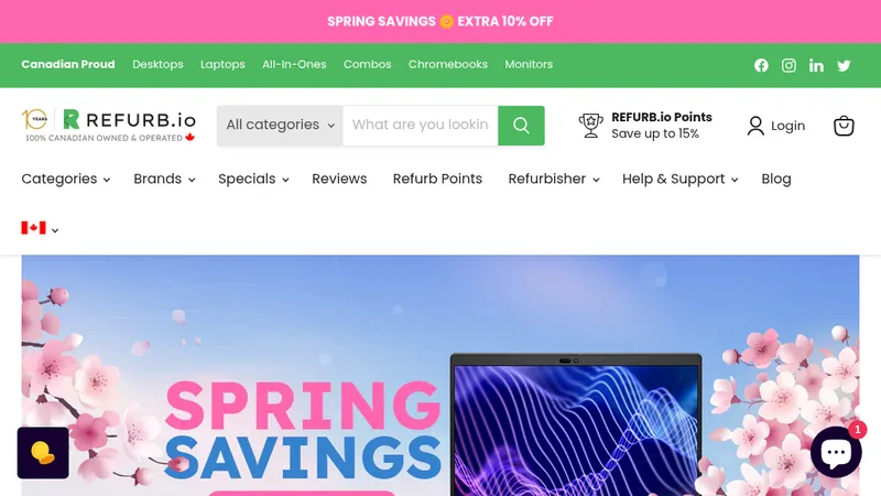 Homepage of the Refurb.io Shopify store, built and supported by Plasmid144 Digital Marketing Inc.