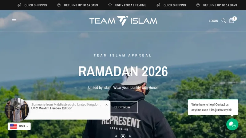 Homepage of the Team Islam clothing Shopify store designed and customized by Top Up Company