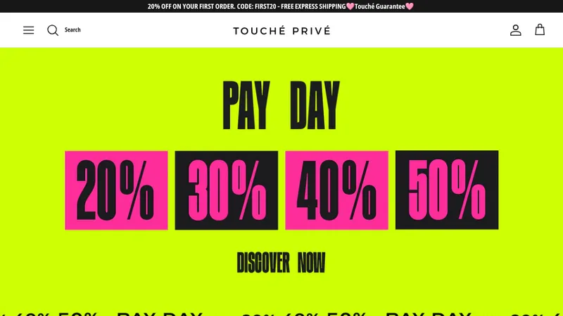 Homepage of the Touché Privé Shopify store