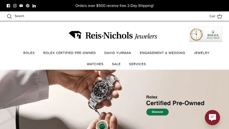 Homepage of the Reis-Nichols Jewelers Shopify store, migrated and redesigned by Loudr (A Bottom Line Agency)