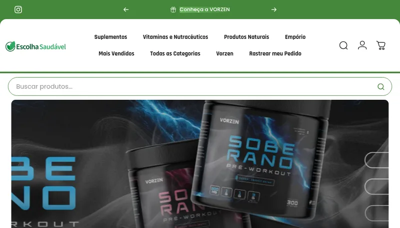 Homepage of the Escolha Saudável Shopify store migrated from Tray by Rodrigo Alves