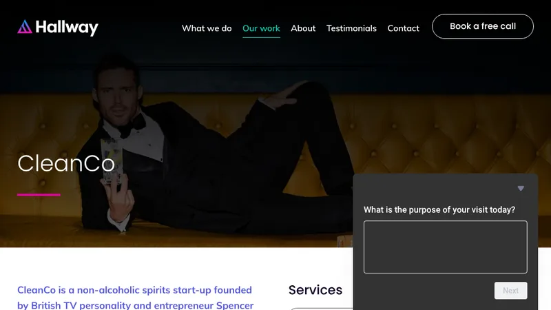 Hallway case study page for CleanCo, the non-alcoholic spirits brand it launched on Shopify Plus