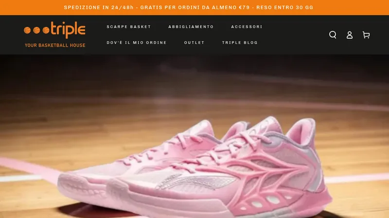 Homepage of the Triple Basket Shopify store, a portfolio project by Pennucci.it