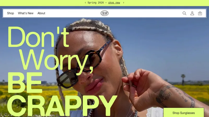 Homepage of the Crap Eyewear Shopify store