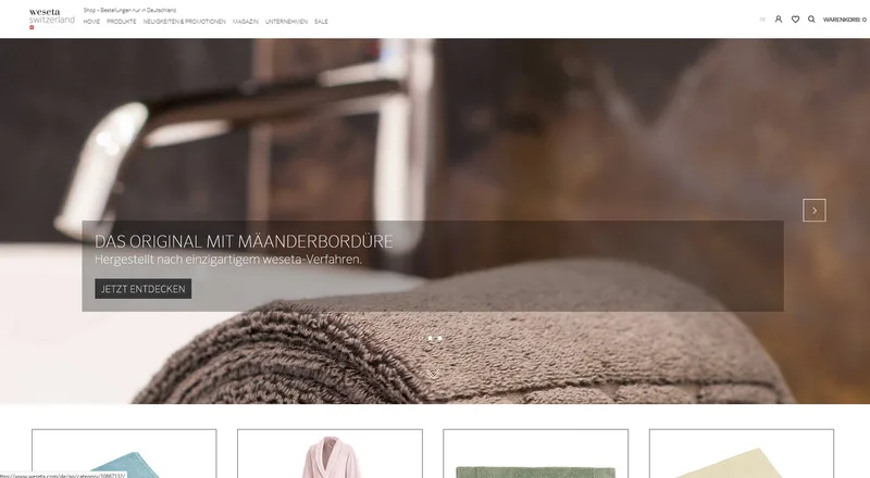 Homepage of the Weseta Shopify store built by Lightport, showing towel and bathrobe products