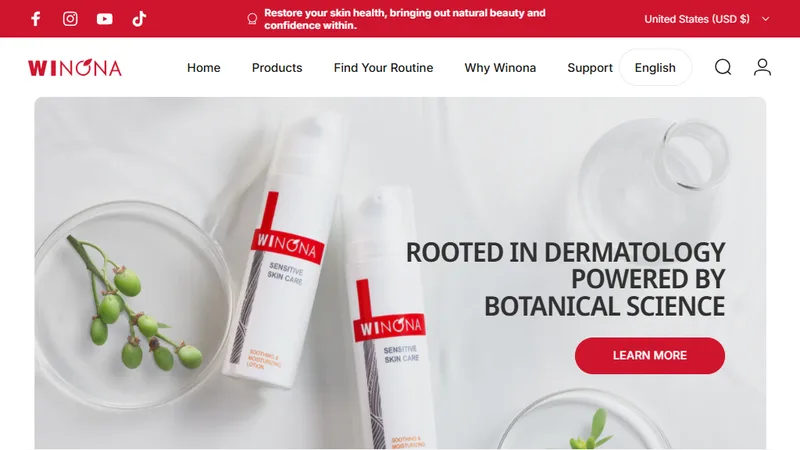 Homepage of the Winona Beauty Shopify store built by Meet Experience