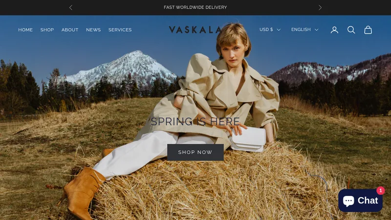 Homepage of the Vaskala handmade women's bags Shopify store designed and built by WD Market