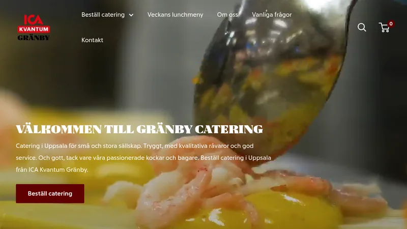 Homepage of the ICA Kvantum Gränby catering Shopify store, a portfolio project by Wasabi Web