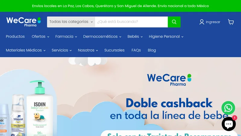Homepage of the WeCare Pharma Shopify store built by OnSellOut