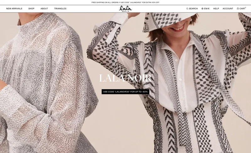 Homepage hero of the Lala Berlin Shopify store, migrated from Magento by Dreimannzelt GmbH