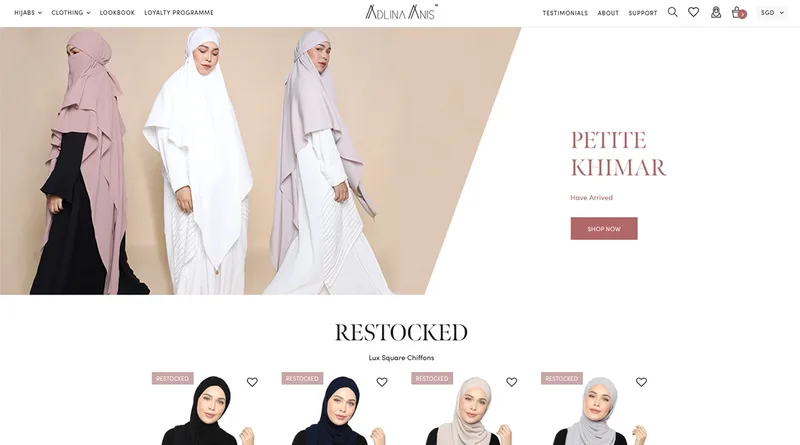 Homepage of the Adlina Anis Shopify store from Zayed Talib's setup and app integration portfolio