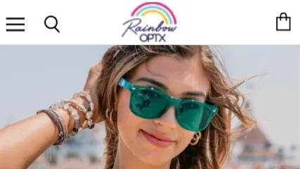 Rainbow OPTX Shopify store header and hero on mobile, custom theme by TechiePugs ITES pvt ltd
