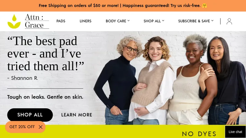 Homepage of the Attn: Grace Shopify store built by Wasserman Digital