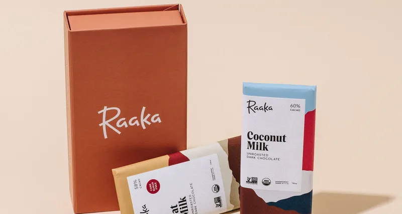 Raaka chocolate bars and gift box, from Argon Development's Shopify theme redesign project