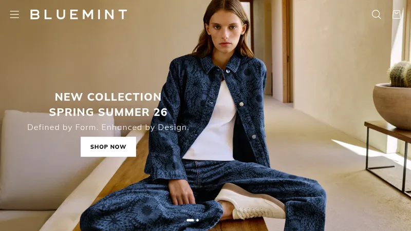 Homepage of the Bluemint Shopify store