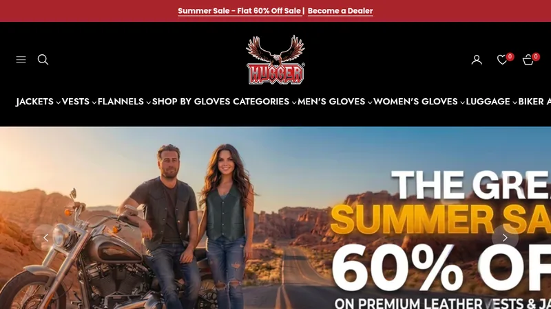 Homepage of the Hugger Gloves Shopify store, migrated and rebuilt by Renegade Experts