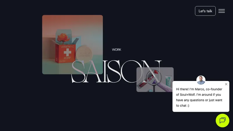 Saison project cover from Soul+Wolf's portfolio, showing soap and toothpaste product images
