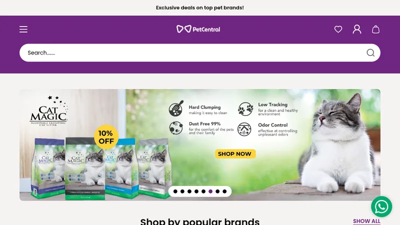Homepage of the PetCentral Shopify store developed by Seamedia e-commerce solutions