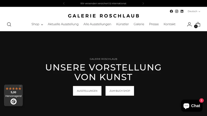 Die internationale Galerie Roschlaub setzt neuen Onlineshop mit FUSION