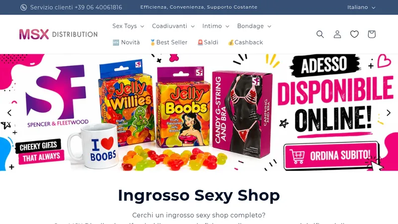 Homepage of the MSX Distribution wholesale Shopify store, B2B platform built by Boraso
