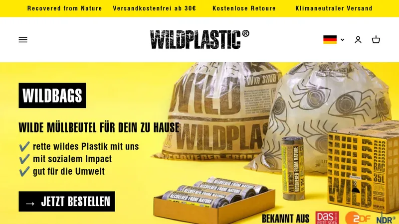 Homepage of the Wildplastic Shopify store