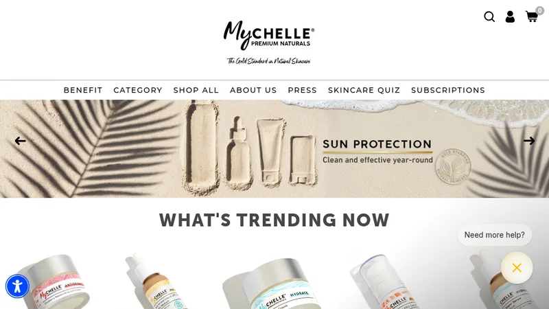 Homepage of the MyChelle natural skincare Shopify store, a digital marketing client of GRAYBOX