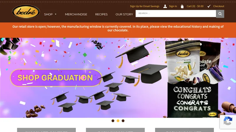 Homepage of the Bedré Fine Chocolate Shopify store from Liquid Media's portfolio
