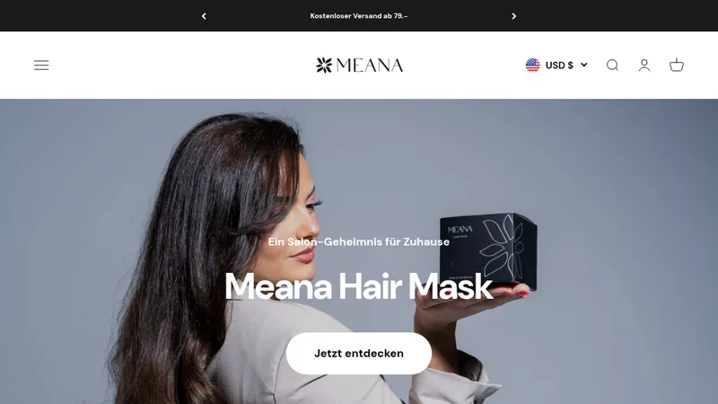Homepage of the Meana Hair Mask Shopify store built by ecomlab GmbH