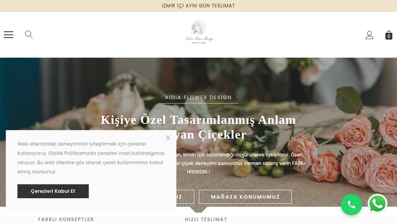 Homepage of the Aidia Flower Designs Shopify store designed and built by 34devs