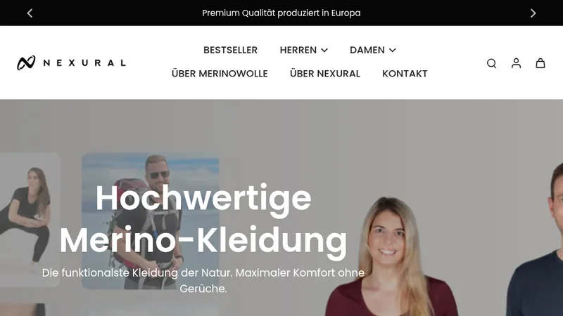 Homepage of the Nexural merino clothing Shopify store, a conversion rate optimization client of FLOOW