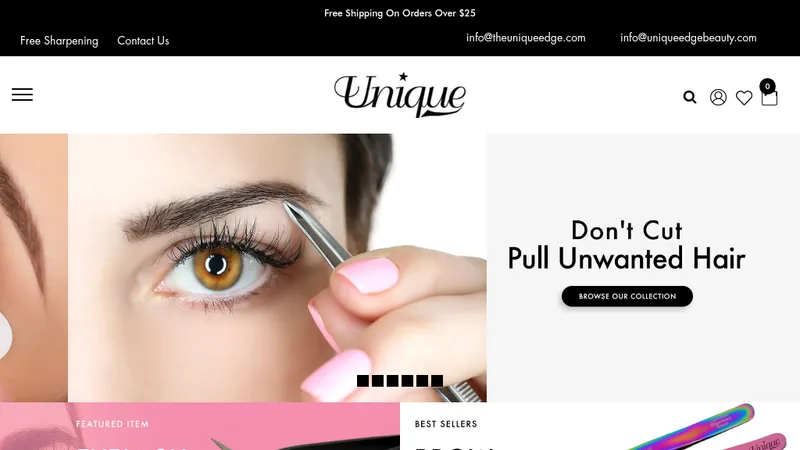 Homepage of the Unique Edge Beauty Shopify store built by eStoreSeller