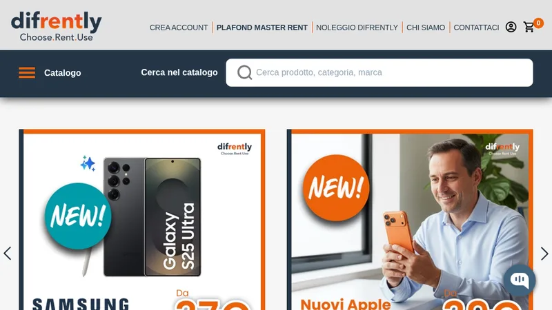 Homepage of the Difrently device rental store, a B2B eCommerce platform S'NCE Group helped build